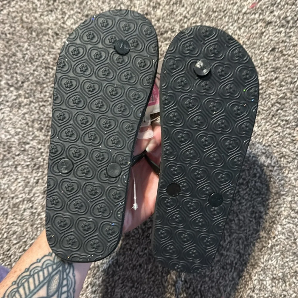 2/$10 Girls 3/4 Stylish Black Glitter Flip Flops